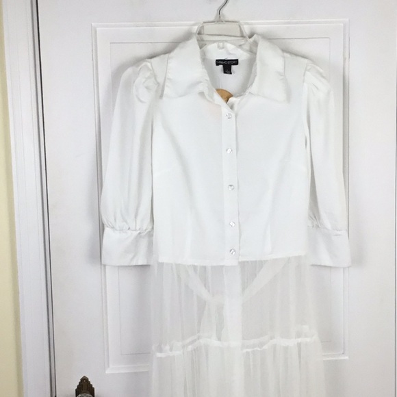 THREAD STORY Sheer White Long Mesh Top - Picture 2 of 8